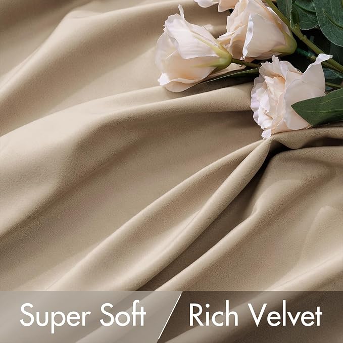 MIULEE Velvet Curtains 52x96 inches 2 Panels Cream Beige Blackout Curtains | - Image 4