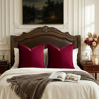 GIGIZAZA Burgundy Velvet Pillow Covers 26x26 Decorative Pillows Pack of 2 | Red - Image 6