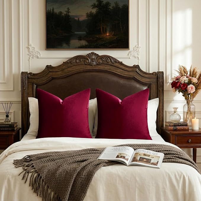 GIGIZAZA Burgundy Velvet Pillow Covers 24x24 Decorative Pillows Pack of 2 | Red - Image 7