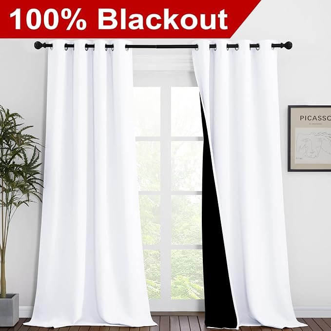 NICETOWN White Blackout Curtains 90 inches Long, Full Light Blocking Drapes - Image 2