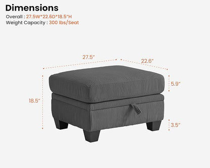 CHIC HOUSE Middle Module for Modular Couch, Corduroy Customizable Chaise - Image 2