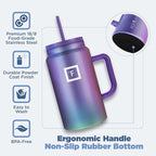 IRON °FLASK Co-Pilot Insulated Mug w/Straw & Flip Cap Lids - Cup Holder Bottle for Hot, Cold Drink - Leak-Proof - Water, Coffee Portable Travel Mug - Aurora, 50 Oz