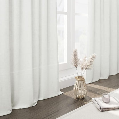 Ivory Linen Curtains 96 Inches Long 2 Panels Set Back Tab Rod Pocket Semi Sheer - Image 6