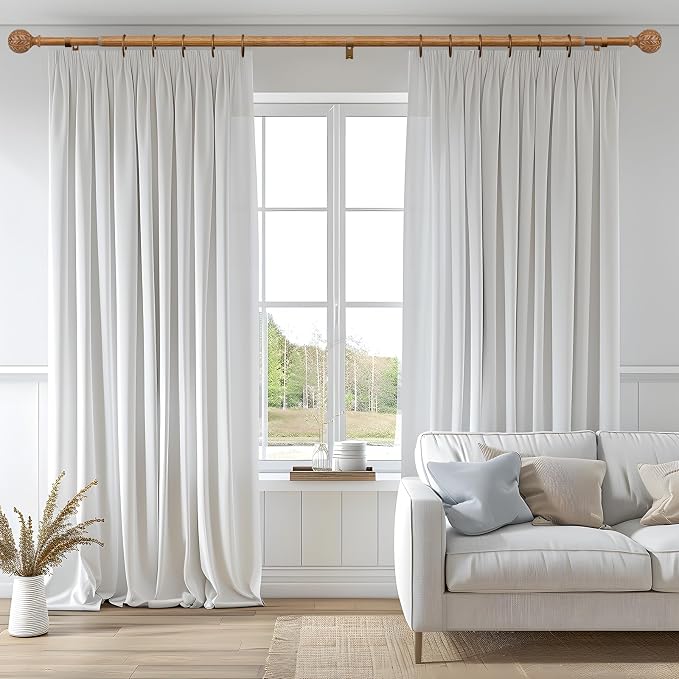 QDWIS Boho Wood Curtain Rods for Windows 72 to 144 inch, Rustic Decorative - Image 2
