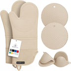 Rorecay Oven Mitts and Pot Holders Sets 6pcs, Extra Long Kitchen Silicone Oven Gloves High Heat Resistant 500 Degrees Non-Slip Potholders Hot Pads for Baking Cooking, Milkshake