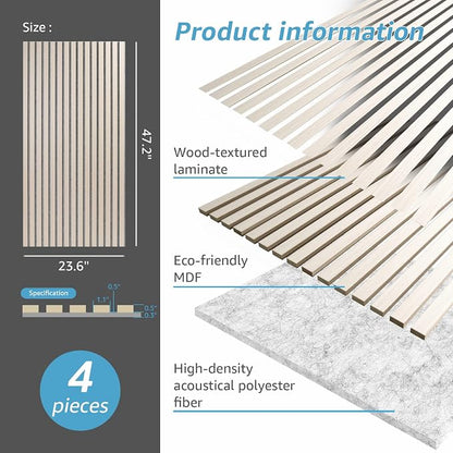 Art3d 4 Pack 47.2 x 23.6in. Wood Slat Acoustic Panels - Image 6