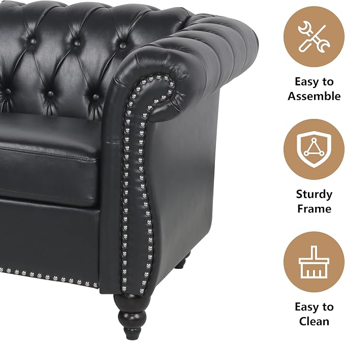 Living Room Chair, Modern Leather Chesterfield Sofa Chair, Mid Century Single - Image 7