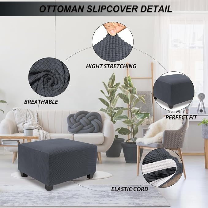 NeColorLife Stretch Ottoman Cover Square Soft Knitted Jacquard Washable Thick - Image 2