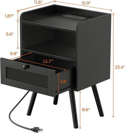 SUPERJARE Nightstands with Charging Station, Bedside Table Set of 2 with - Image 3