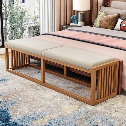 Modern Decor Bench Solid Wood New Chinese Style Bed End Stool Shoe Bench - Image 6