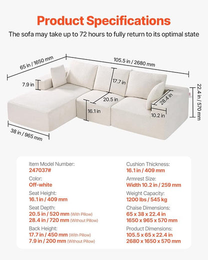 VEVOR Modular Sectional Sofa, Sectional Couch - Image 2