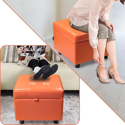 H&B Luxuries Tufted Leather Square Flip Top Storage Ottoman Cube Foot Rest - Image 8
