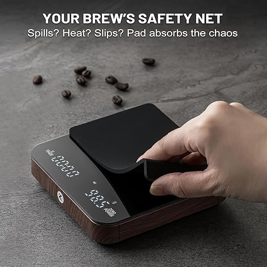 KitchenTour CaféMetric Coffee Scale with Timer 0.1g/2000g - Precision Scale for Espresso & Pour Over - Water Flow Speed Mode and Coffee Powder-to-Liquid Ratio Mode - Rechargeable, LCD Display-Wood