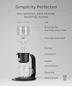 Glass Tea Pot with Infusers for Loose Tea and Drip Coffee Pour Over, Semi Automatic Tea Set with Magnetic Clear Teapot, Black