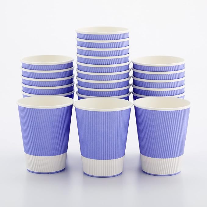 Restaurantware-12 Ounce Disposable Coffee Cups, 500 Ripple Wall Hot Cups For Coffee - Lids Sold Separately, Rolled Rim, Light Purple Paper Insulated Coffee Cups, For Hot Coffee, Tea, And More