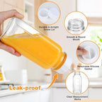 4 Pack 16 OZ Glass Milk Bottles with Lids, Glass Juice Bottles with Scale & Silicone Pour Spout, Reusable Juice Containers Square Drinking Jars for Milk, Coffee, Smoothies, Water