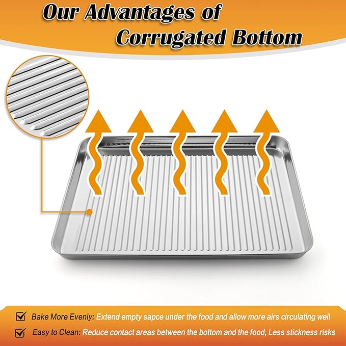 P&P CHEF Baking Oven Pan with Wire Rack, Stainless Steel Baking Oven Sheet Tray, Bacon Pan and Cooling Rack for Cooking Roasting Cookie, Dishwasher Safe & Easy Clean, 17.5 x 13 x 1 Inch