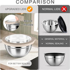 HaWare Mixing Bowls with Airtight Clear Lids, 6-Piece Stainless Steel Strong Nesting Bowls Set, Metal Salad Bowl for Cooking, Prepping, Baking, Serving & Food Storage, Size 4.6, 3, 1.5QT, Khaki
