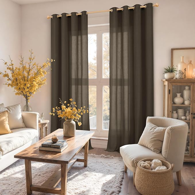 YoungsTex Extra Long Brown Linen Curtains 95 Inch Length - Image 2