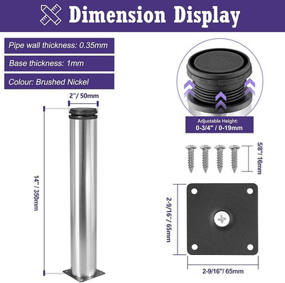 14 Inch Metal Furniture Legs Stainless Steel Adjustable Legs Silver Metal Legs - Image 5