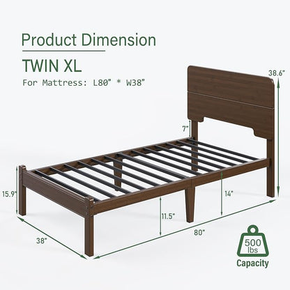 BOSRII 14in High Solid Bamboo Wood Platform Twin XL Bed Frame - Image 2