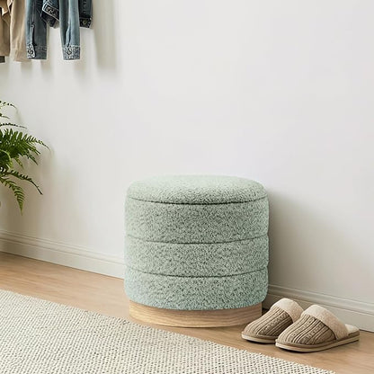 Round Storage Ottoman with Reversible Tray Lid, Folding Chenille Fabric - Image 8