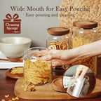Labina Glass Storage Container Airtight Food Jars Kitchen Canister with Wood Lids, 20 Oz Wide Mouth Pantry Organization Glass Jar for Flour, Sugar, Cookie, Spagetti, Nuts and Candy
