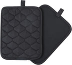 Glynniss Anti-Slip Grip Pot Holder for Kitchen, Cotton Oven Hot Pads Set with Neoprene for Heat Resistant 450F, 7x9 Inches Potholder Machine Washable 2PCS (Black, 2)