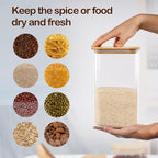 156oz 52oz Airtight Glass Square Storage Canister with Bamboo Lid Set of 2(4600ml*1 1550ml*1) Large Gallon Glass Jars for Sugar, Flour, Cookies and Coffee beans (‎with Black Lable)