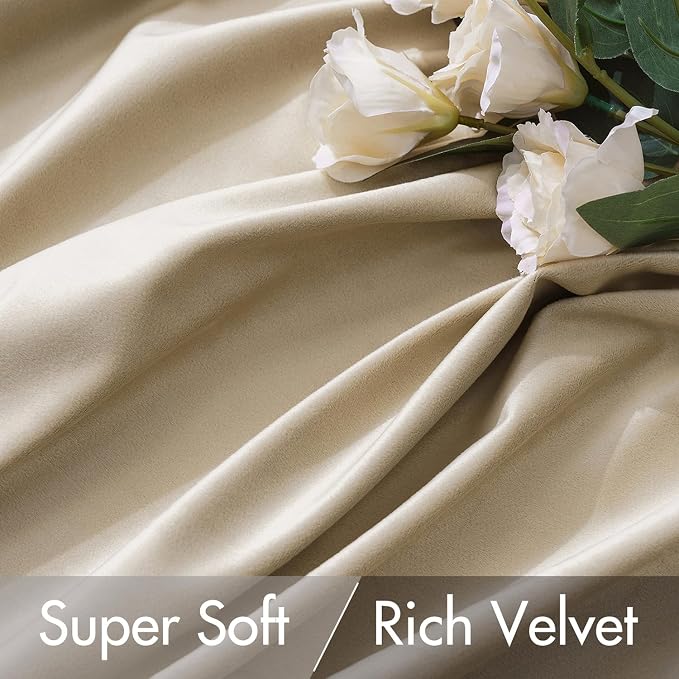 MIULEE Velvet Curtains 52x90 inches 2 Panels Beige Blackout Curtains | Luxury - Image 4