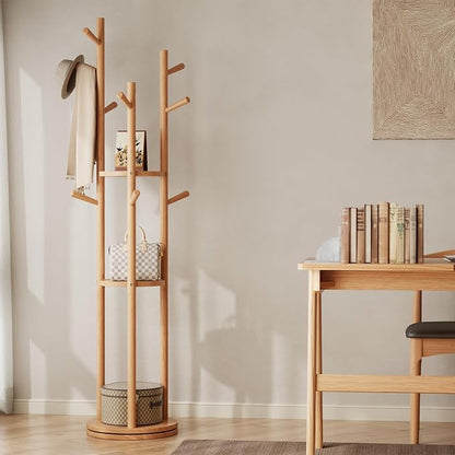 Muwuele Solid Wood Rotary Coat Rack, Freestanding Coat Rack - Image 7