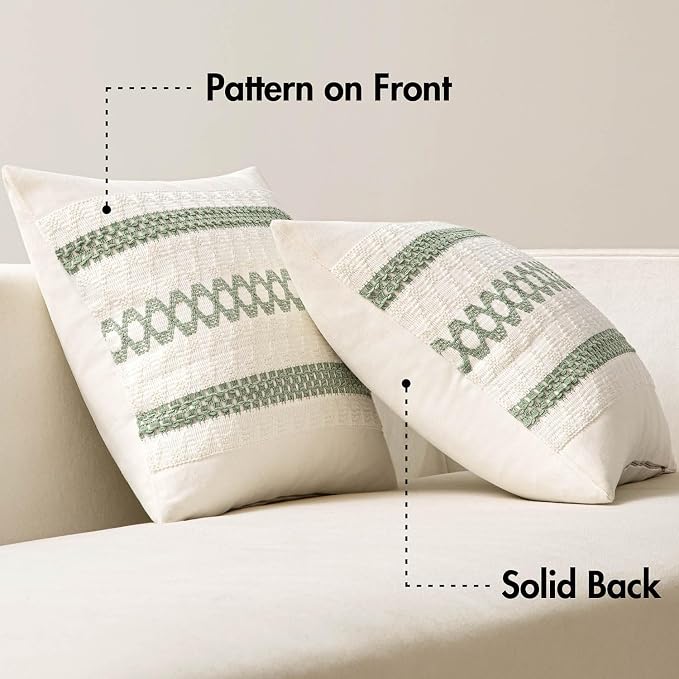 MIULEE Set of 2 Sage Green Boho Decorative Pillow Covers 24x24 Inch | Farmhouse - Image 9