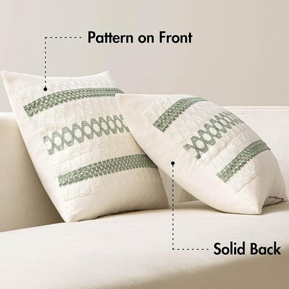 MIULEE Set of 2 Sage Green Boho Decorative Pillow Covers 22x22 Inch | Farmhouse - Image 9