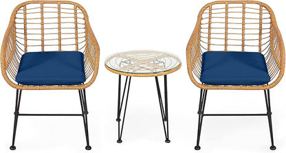 Tangkula 3 Pieces Patio Bistro Set, Rattan Conversation Set - Image 9