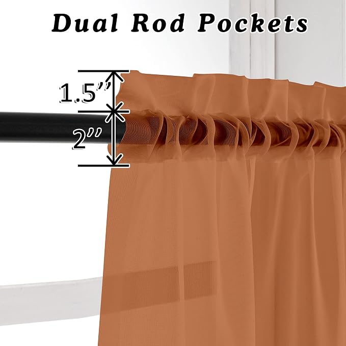 Orange Sheer Curtains 72 Inches Long 2 Panels - Image 3