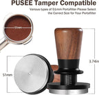 PUSEE 51mm Espresso Tamper, Calibrated Tamper with 30lbs Double Spring Loaded Tamper Walnut Wood Coffee Tamper for Barista Home,Stainless Steel Base Tamper Espresso Tool Fits 51mm Portafilters