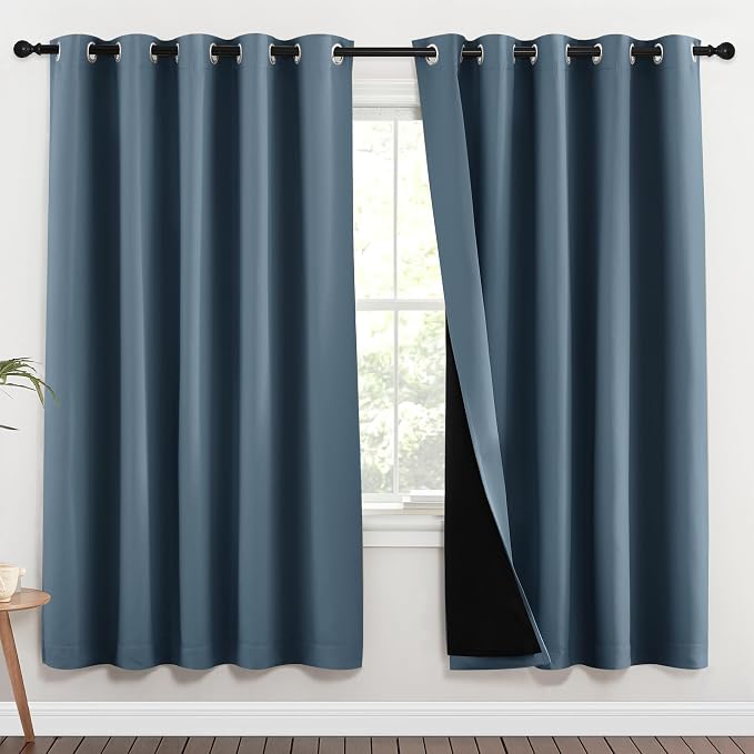 NICETOWN 100% Blackout Window Curtain Panels, Smoky Blue, 2 Pieces, 70-inch by NICETOWN