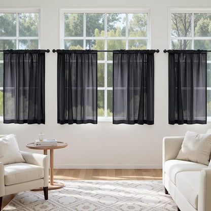 MIULEE 4 Panels Half Window Tier Black Sheer Curtains 42 x 36 Inches | Light - Image 2