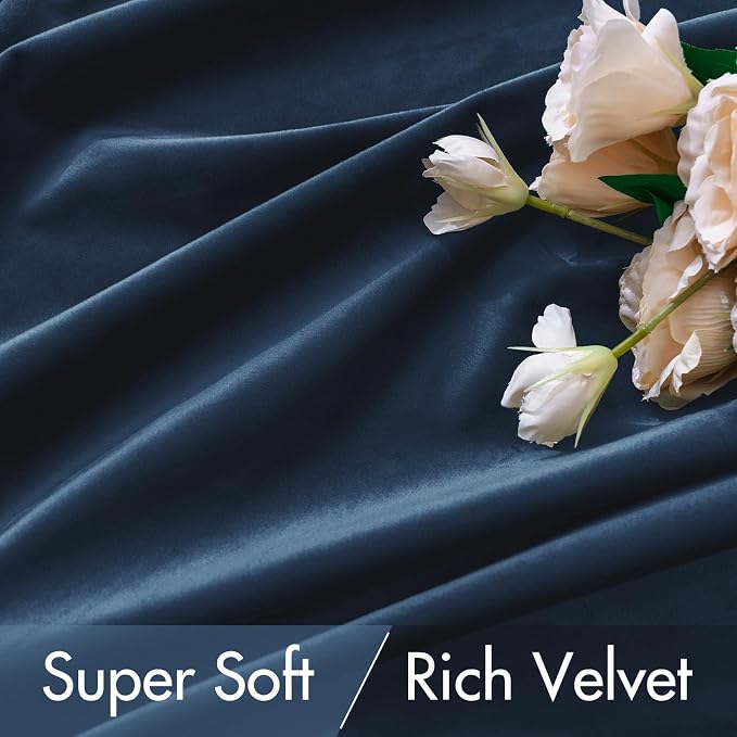 MIULEE Navy Blue Velvet Curtains 52x84 inches Luxury Blackout Curtains | - Image 4
