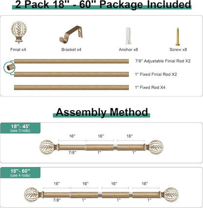 QDWIS 2 Pack Boho Wood Curtain Rods - Image 8
