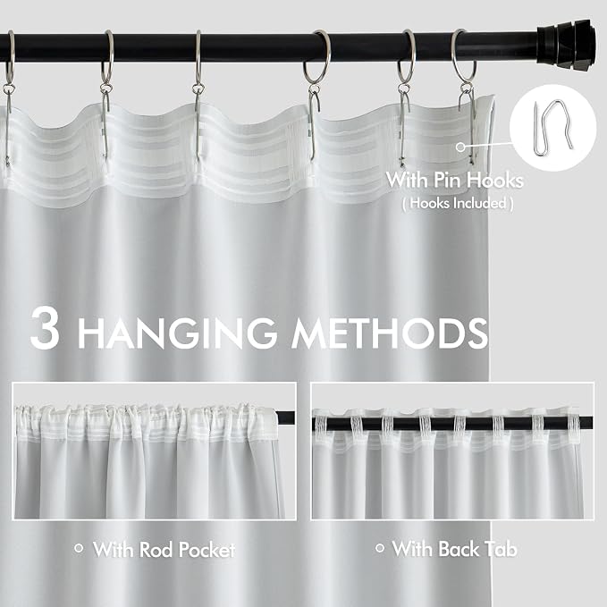 MIULEE Greyish White Back Tab Blackout Curtains 52x72 Inches Long 2 Panels | - Image 3