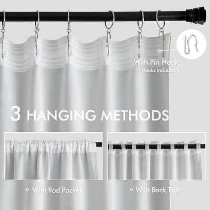 MIULEE Greyish White Back Tab Blackout Curtains 52x102 Inch Long 2 Panels | Rod - Image 3