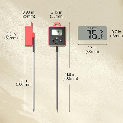 Waterproof Digital Candy Thermometer for Candy Making, Instant Read Cooking Thermometer with Pot Clip, Backlight LCD, 8" Long Probe, Temperature Alarm, ℃/℉ Switch for Kitchen, Outdoor BBQ