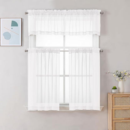 Chyhomenyc White Sheer Valance for Windows, 2 Pack | Light Filtering Voile Soft - Image 2