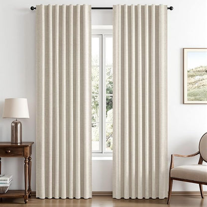 MIULEE 100% Blackout Linen Curtains 42 x 84 Inch Linen Beige 2 Panels | Thermal by MIULEE