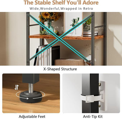 Furologee 6 Tier Book Shelf Set of 2, Tall Wide Bookshelf, Industrial Open - Image 3