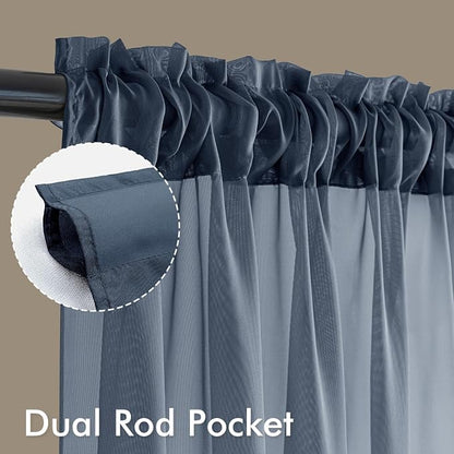 MIULEE Navy Blue Sheer Curtains 84 Inches Long 4 Panels 42 x 84 Inches | Light - Image 3