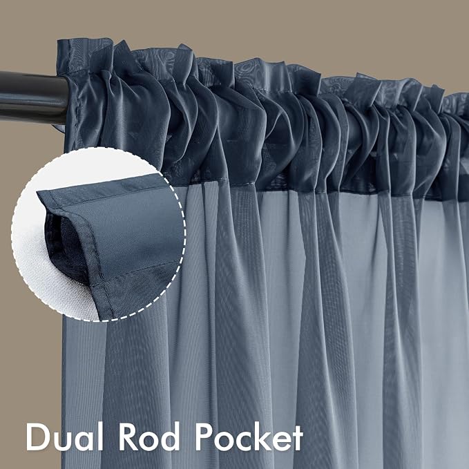 MIULEE Navy Blue Sheer Curtains 96 Inches Long 4 Panels 54 x 96 Inches | Light - Image 3