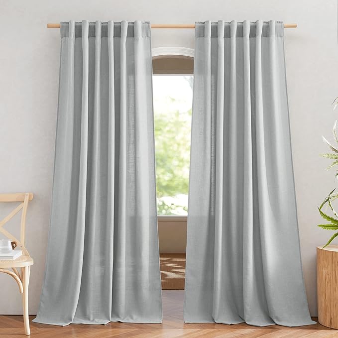 NICETOWN Light Gray Linen Sheer Curtains 108 inches Long, Rod Pocket & Back Tab by NICETOWN