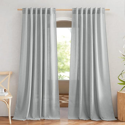 NICETOWN Light Gray Linen Sheer Curtains 108 inches Long, Rod Pocket & Back Tab by NICETOWN